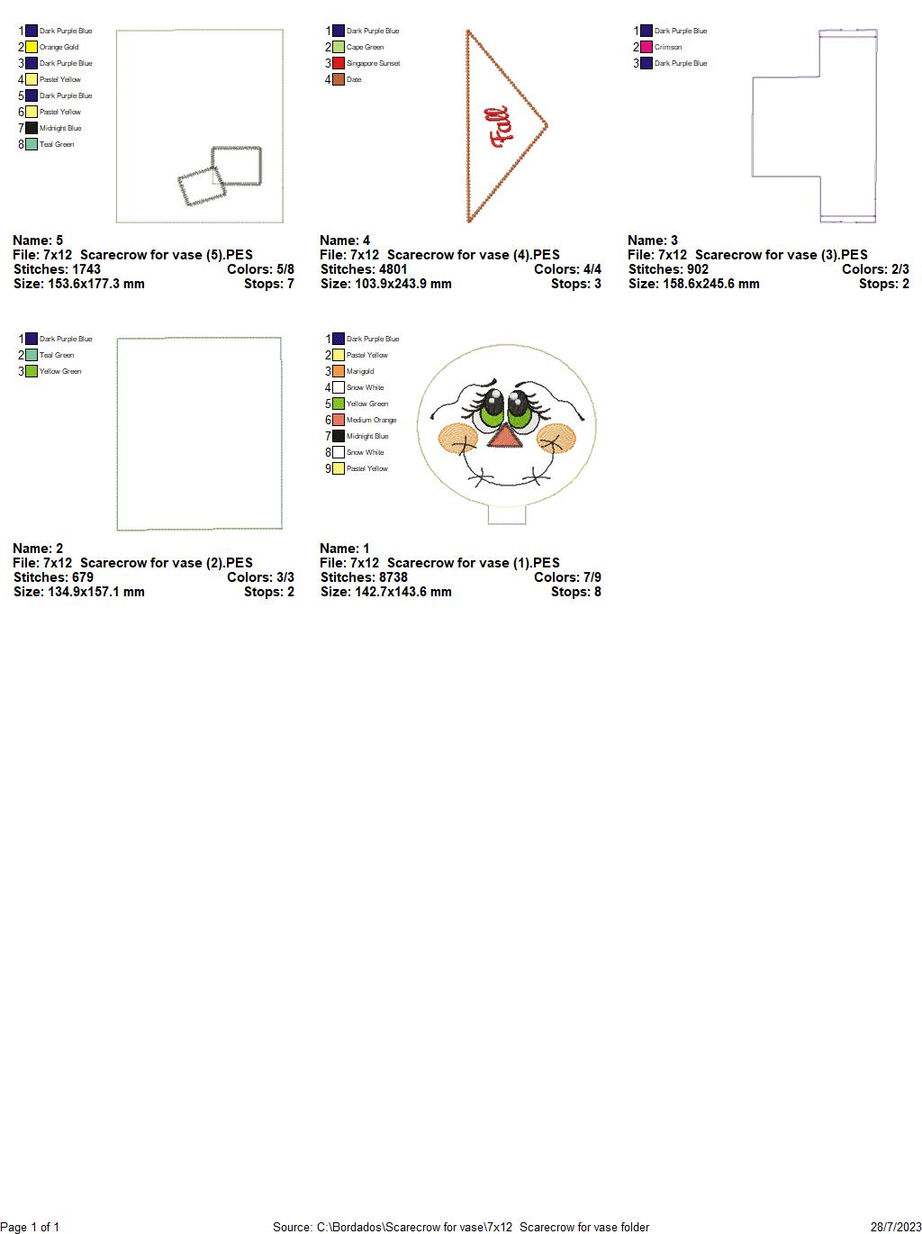 Scarecrow Vase Ornament - ITH Project - Machine Embroidery Design