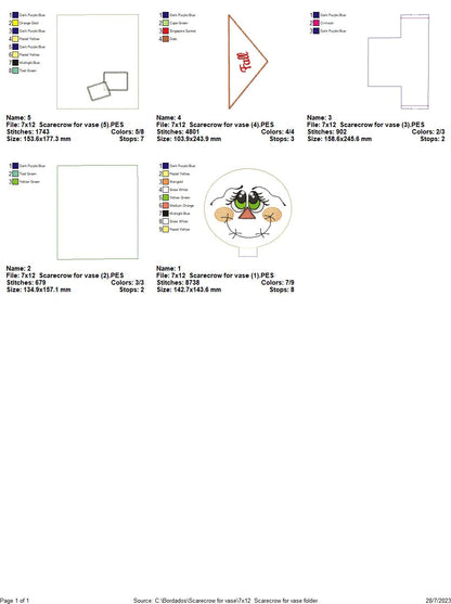 Scarecrow Vase Ornament - ITH Project - Machine Embroidery Design