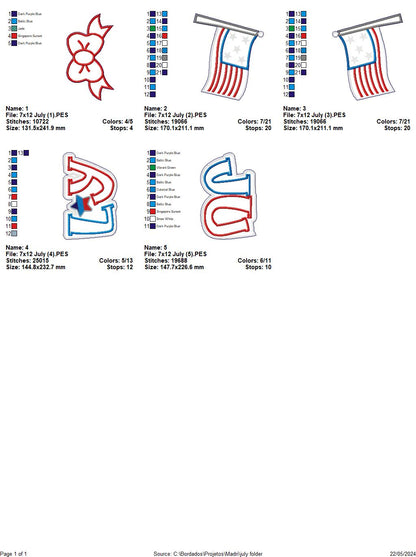4th of July Cute   - ITH Project - Machine Embroidery Design