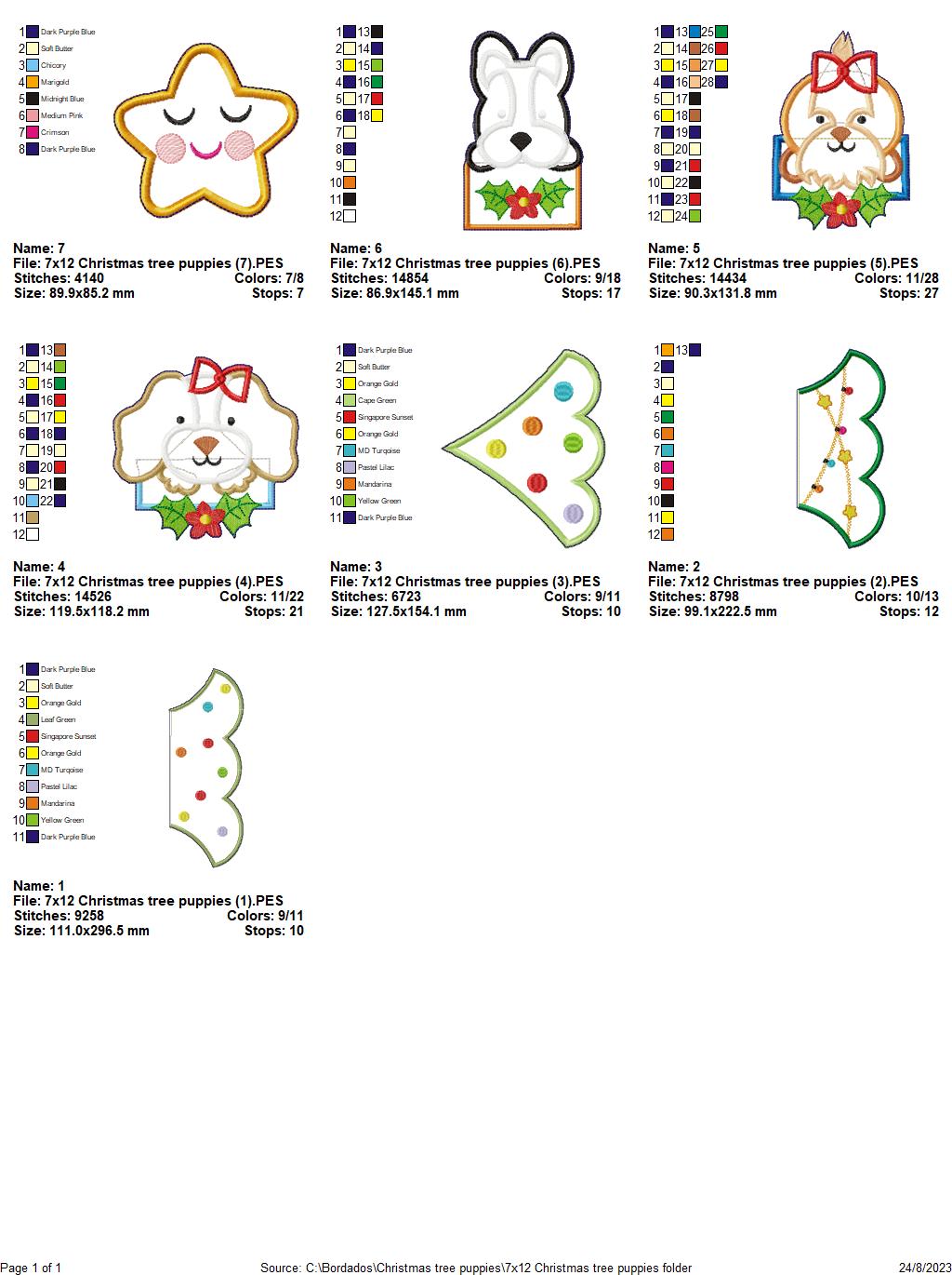 Christmas Tree Puppies - ITH Project - Machine Embroidery Design