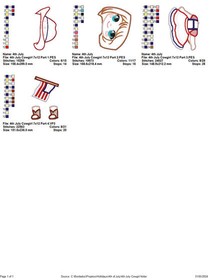 4th of July Cowgirl - ITH Project - Machine Embroidery Design