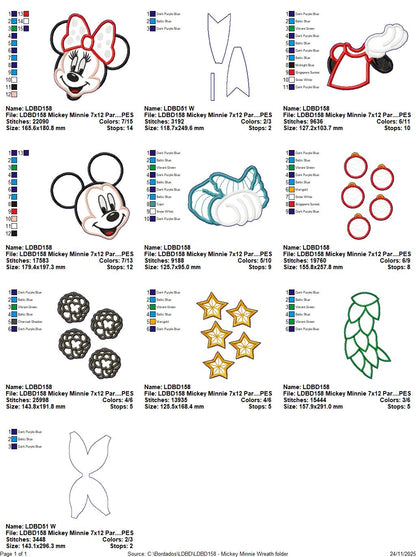 Christmas Mouse Couple Wreath Mickey and Minnie – ITH Project – Machine Embroidery Design