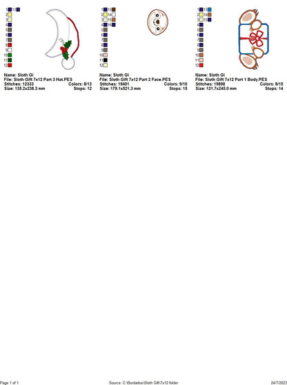 Christmas Sloth Holding a Gift - ITH Project - Machine Embroidery Design