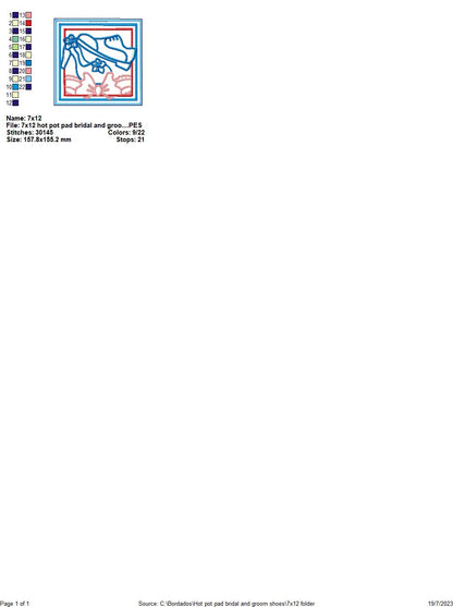 Bridal and Groom Shoes Hot Pot Rest - ITH Project - Machine Embroidery Design