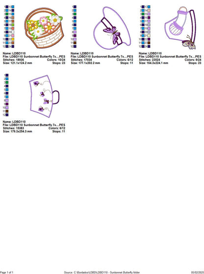 Buttlerfly Sunbonnet - ITH Project - Machine Embroidery Design
