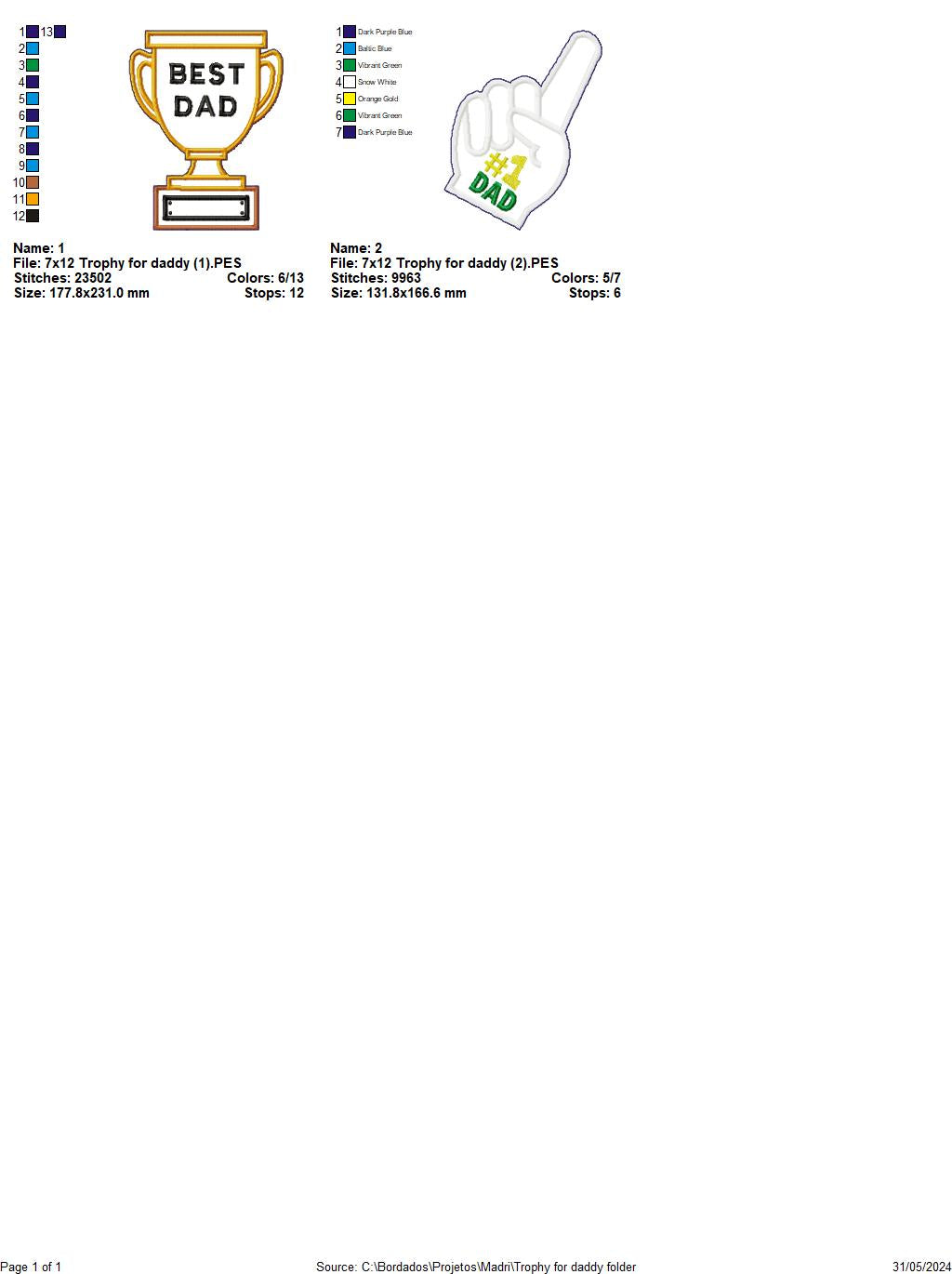 Trophy for daddy - ITH Project - Machine Embroidery Design