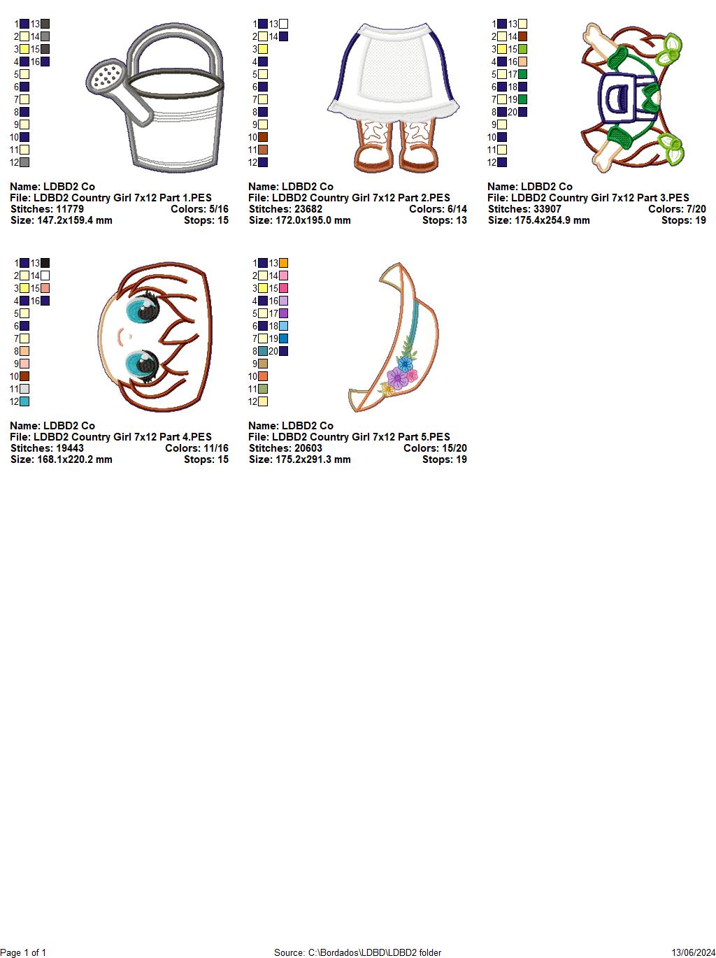 Country Girl with Watering Can - ITH Project - Machine Embroidery Design