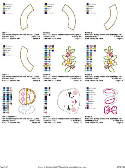 Bunny Easter Wreath with Basket – ITH Project – Machine Embroidery Design