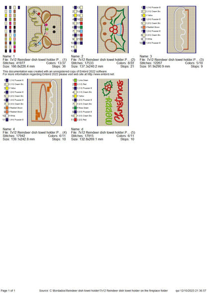 Reindeer dish towel holder - ITH Project - Machine Embroidery Design