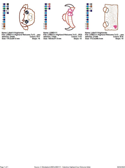 Valentine Highland Cow Welcome Sign - ITH Project - Machine Embroidery Design