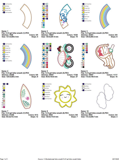 Bike Girl Wreath Ornament - ITH Project - Machine Embroidery Design