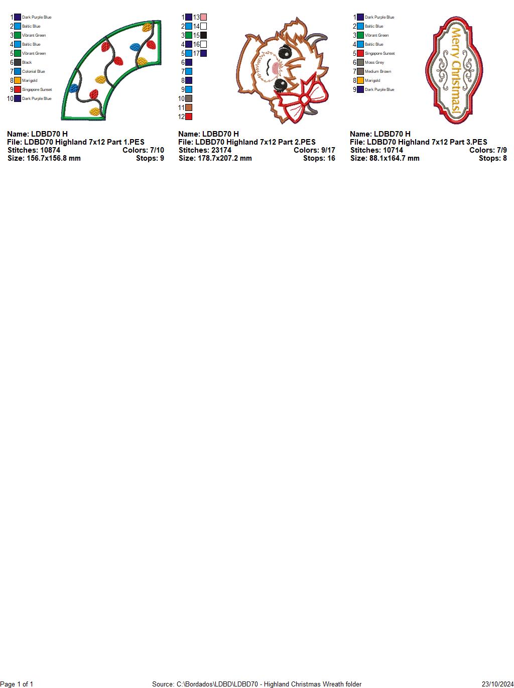 Christmas Highland Cow Wreath - ITH Project - Machine Embroidery Design