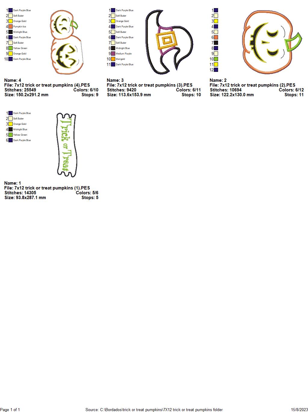 Trick or Treat Pumpkins - ITH Project - Machine Embroidery Design