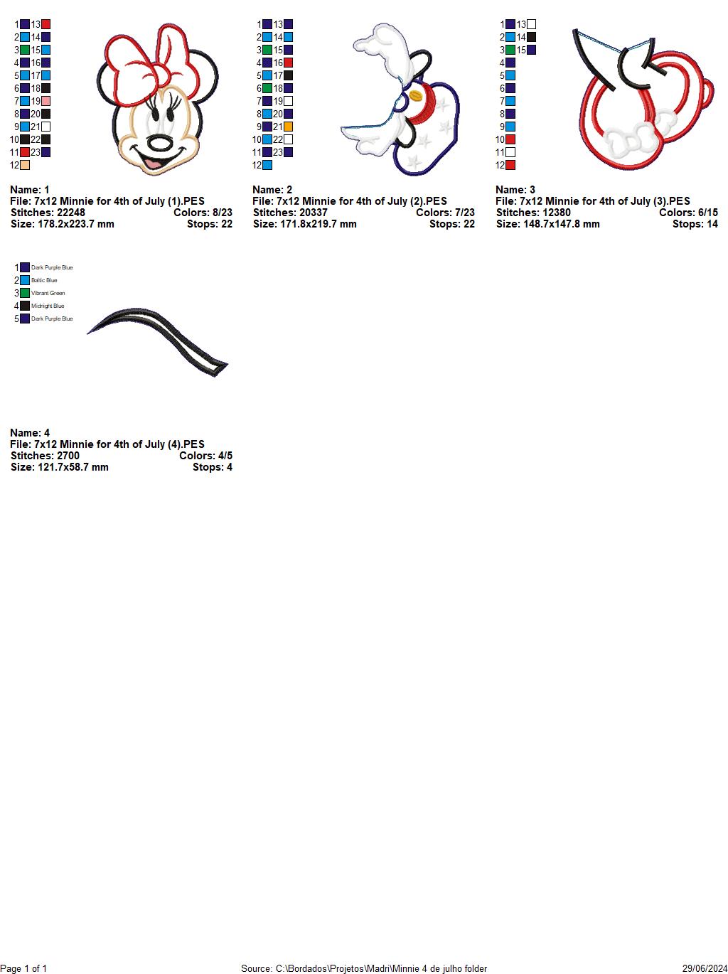 Minnie 4th of July - ITH Project - Machine Embroidery Design