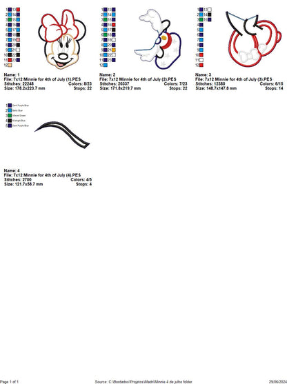 Minnie 4th of July - ITH Project - Machine Embroidery Design