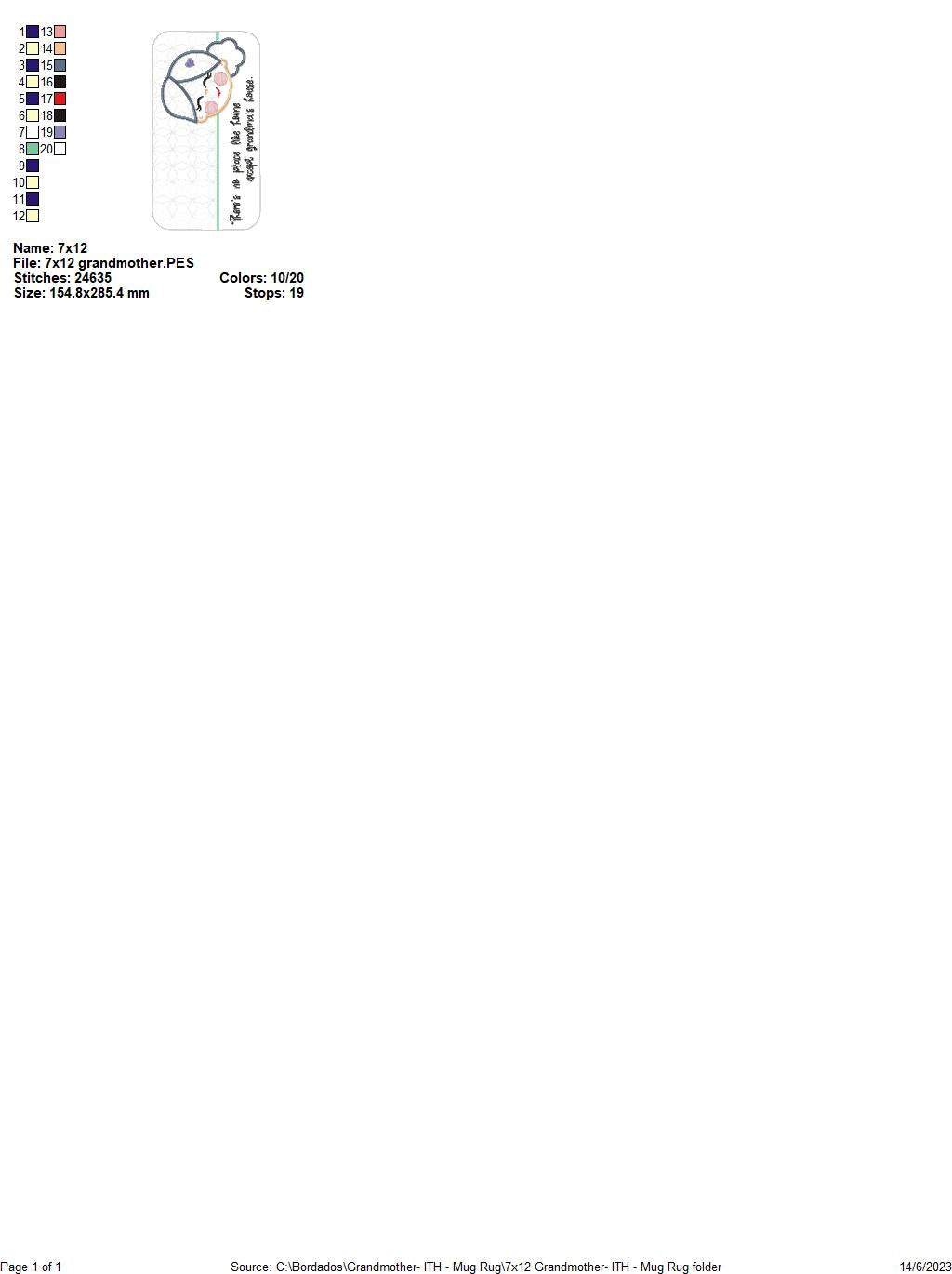 Grandmother Mug Rug - ITH Project - Machine Embroidery Design