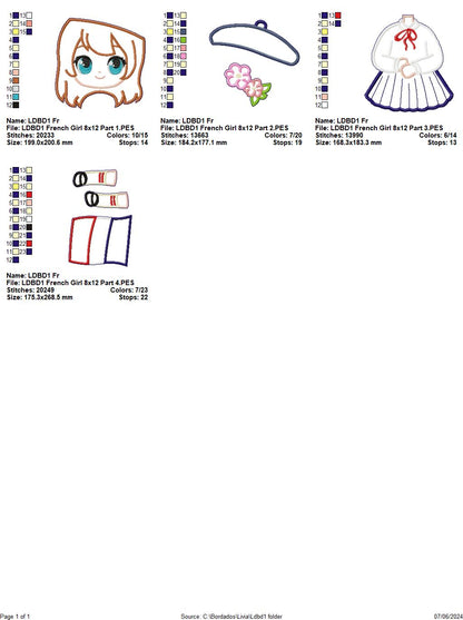 French Girl - ITH Project - Machine Embroidery Design