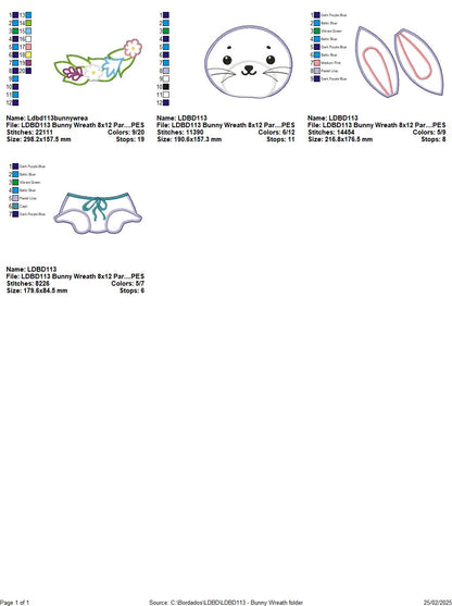 Easter Bunny Flowers Wreath - ITH Project - Machine Embroidery Design