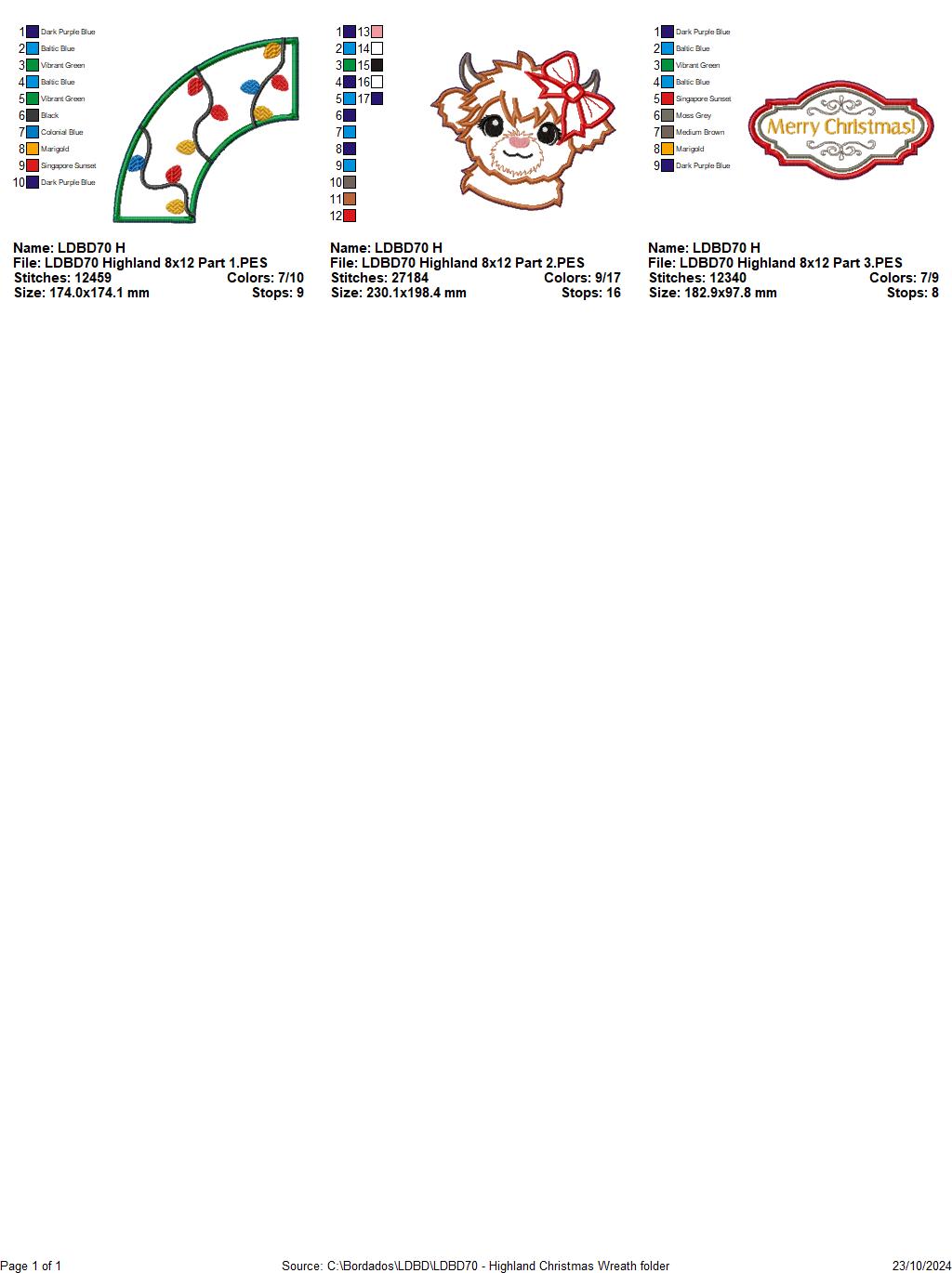 Christmas Highland Cow Set - ITH Project - Machine Embroidery Design
