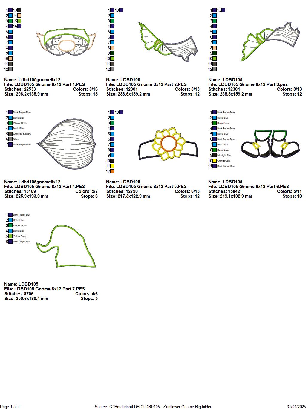 Garden Gnome Sunflower - ITH Project - Machine Embroidery Design