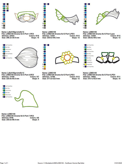 Garden Gnome Sunflower - ITH Project - Machine Embroidery Design