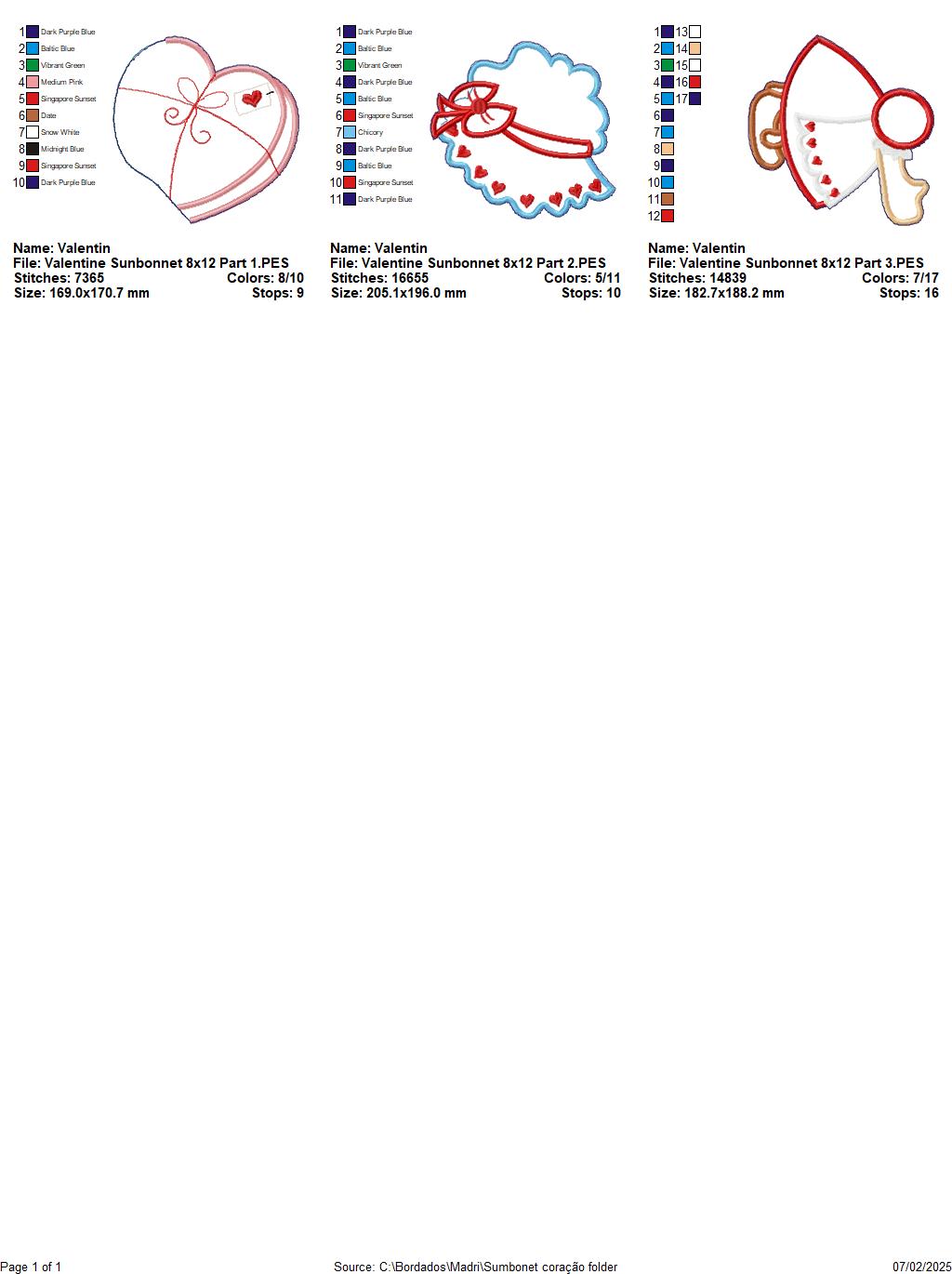 Valentine Sunbonnet - ITH Project - Machine Embroidery Design