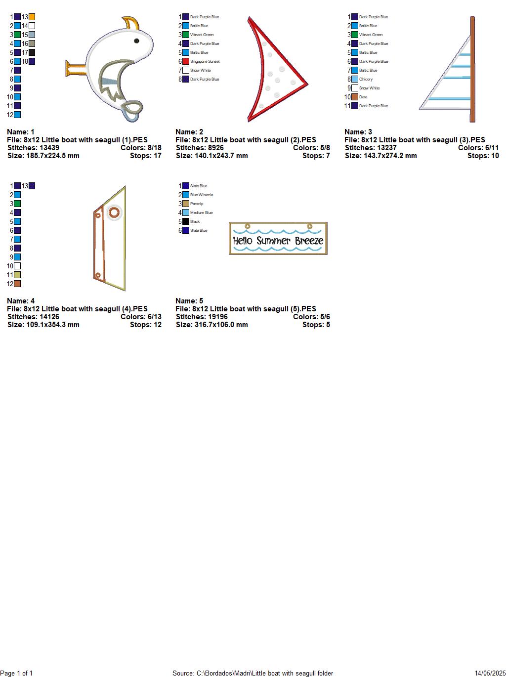 Little Boat with Seagull - ITH Project - Machine Embroidery Design