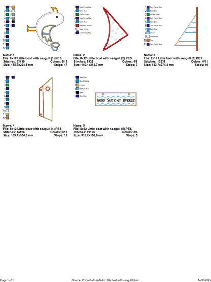 Little Boat with Seagull - ITH Project - Machine Embroidery Design