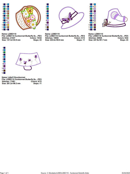 Buttlerfly Sunbonnet - ITH Project - Machine Embroidery Design