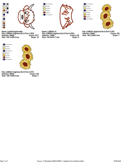 Highland Cow Sunflower Wreath - ITH Project - Machine Embroidery Design