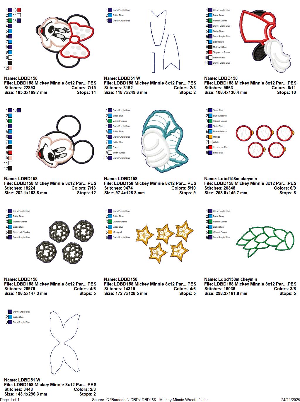 Christmas Mouse Couple Wreath Mickey and Minnie – ITH Project – Machine Embroidery Design