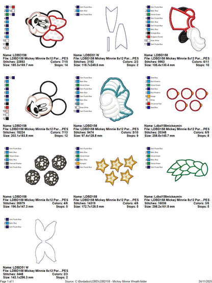 Christmas Mouse Couple Wreath Mickey and Minnie – ITH Project – Machine Embroidery Design