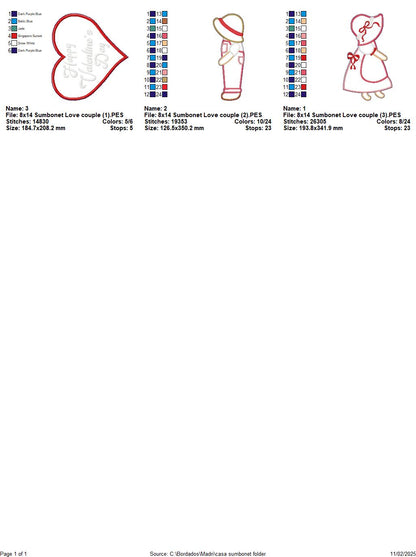 Valentine Sunbonnet Couple - ITH Project - Machine Embroidery Design