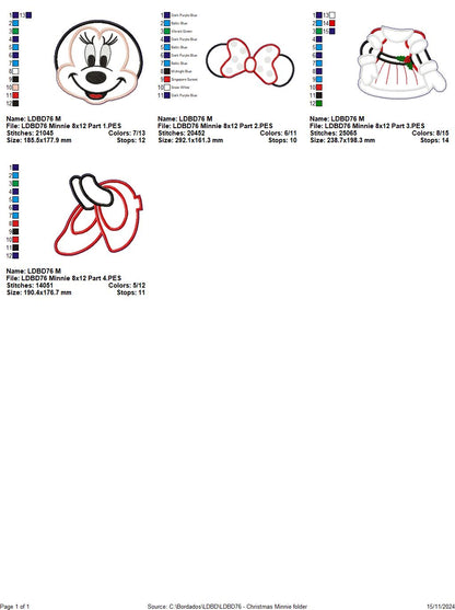 Christmas Minnie - ITH Project - Machine Embroidery Design