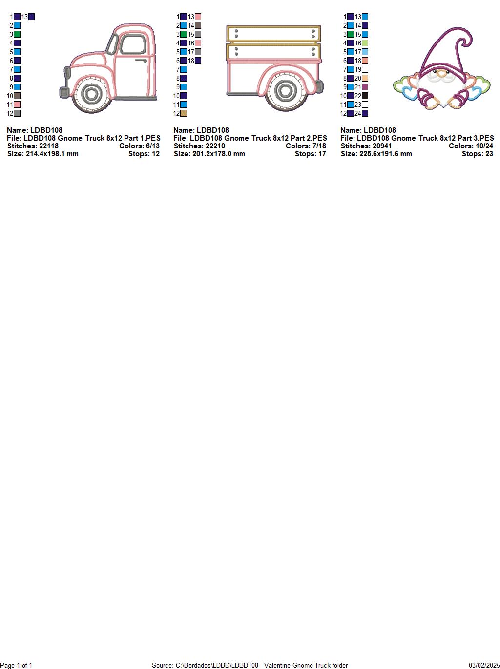 Valentine's Gnome Truck - ITH Project - Machine Embroidery Design