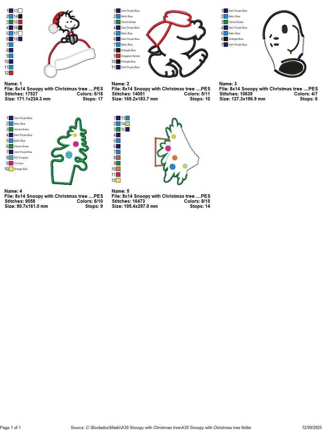 Snoopy with Christmas Tree - ITH Project - Machine Embroidery Design