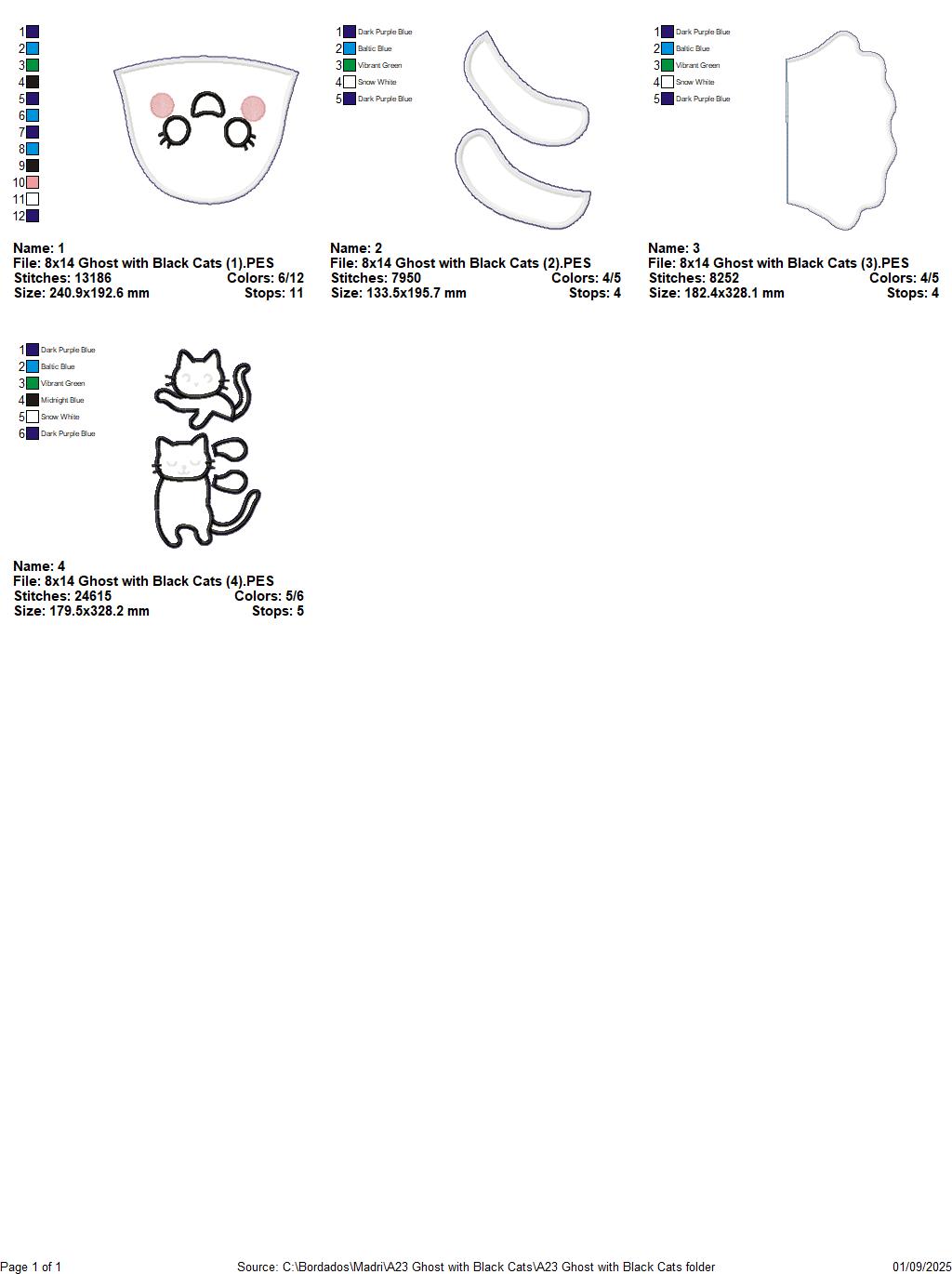 Ghost with Two Black Cats – ITH Project – Machine Embroidery Design