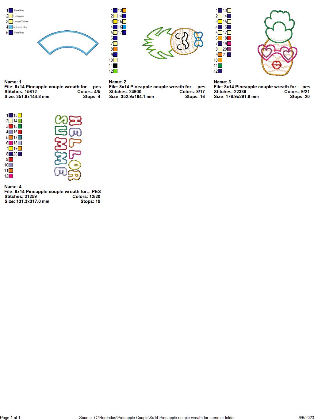 Pineapple Summer Wreath - ITH Project - Machine Embroidery Design