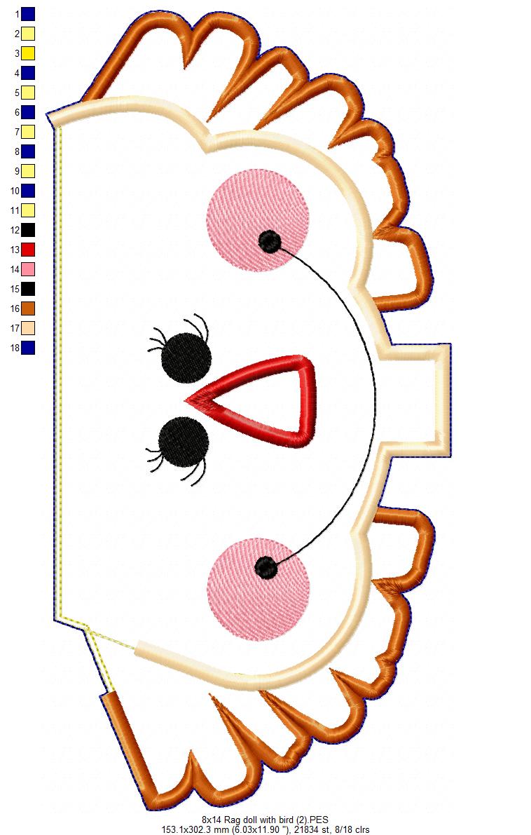 Rag doll with Bird - ITH Project - Machine Embroidery Design