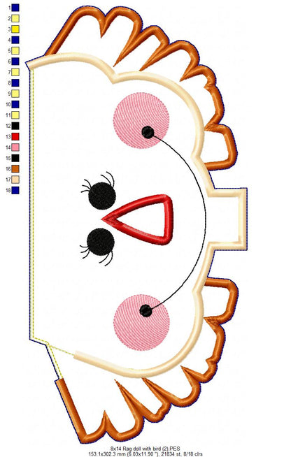 Rag doll with Bird - ITH Project - Machine Embroidery Design
