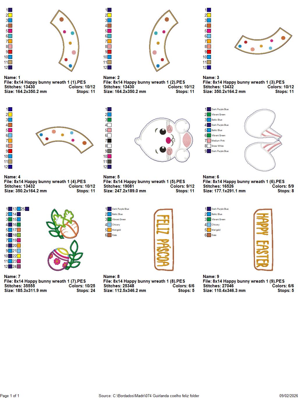 Happy Easter Bunny Wreath Spring – ITH Project – Machine Embroidery Design