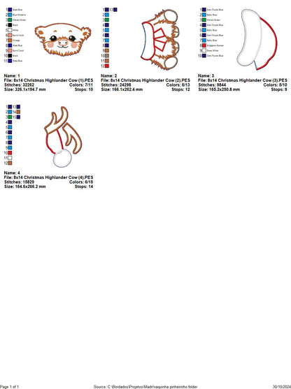 Christmas Highland Cow - ITH Project - Machine Embroidery Design