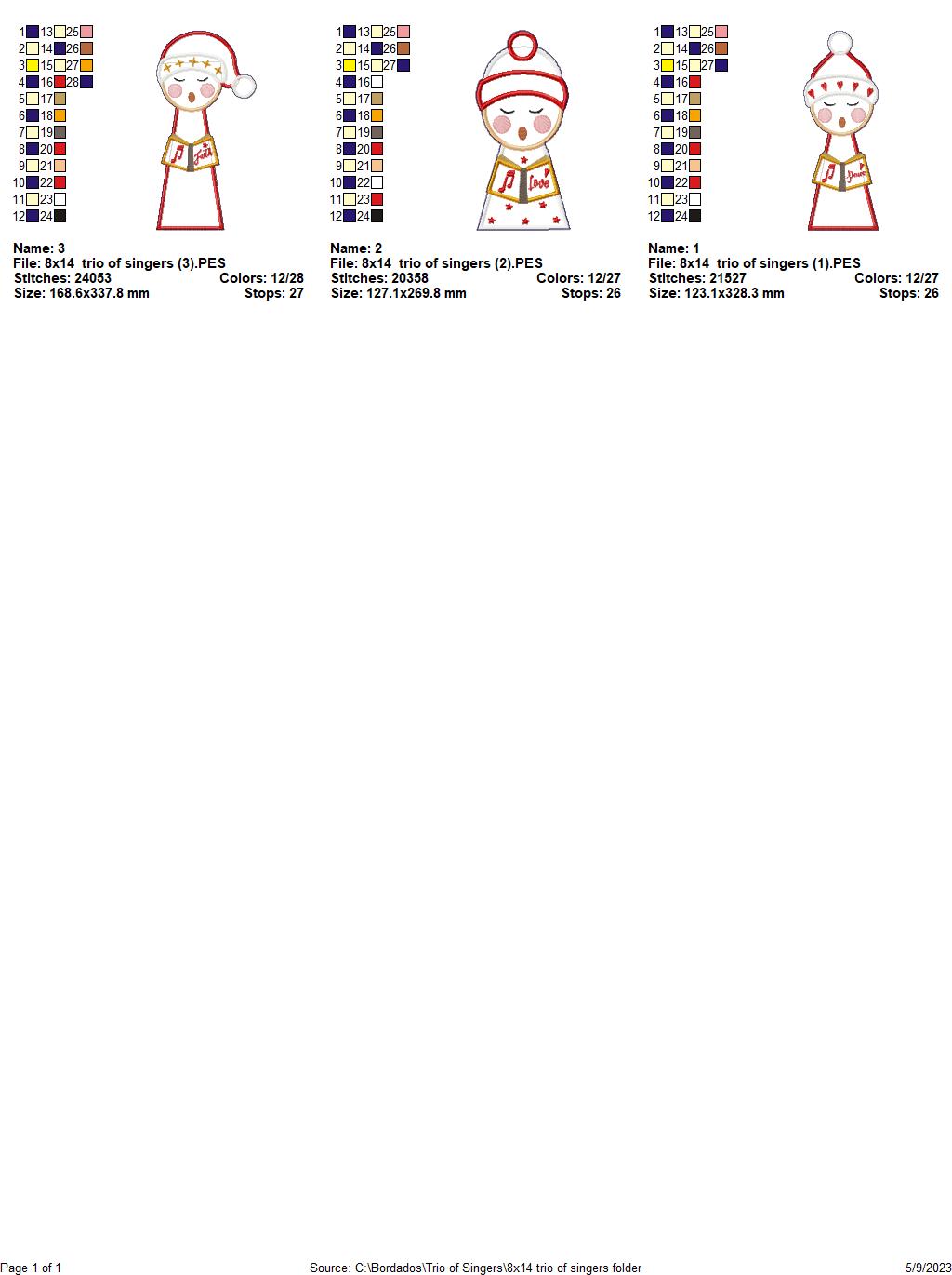 Trio of Christmas Singers - ITH Project - Machine Embroidery Design