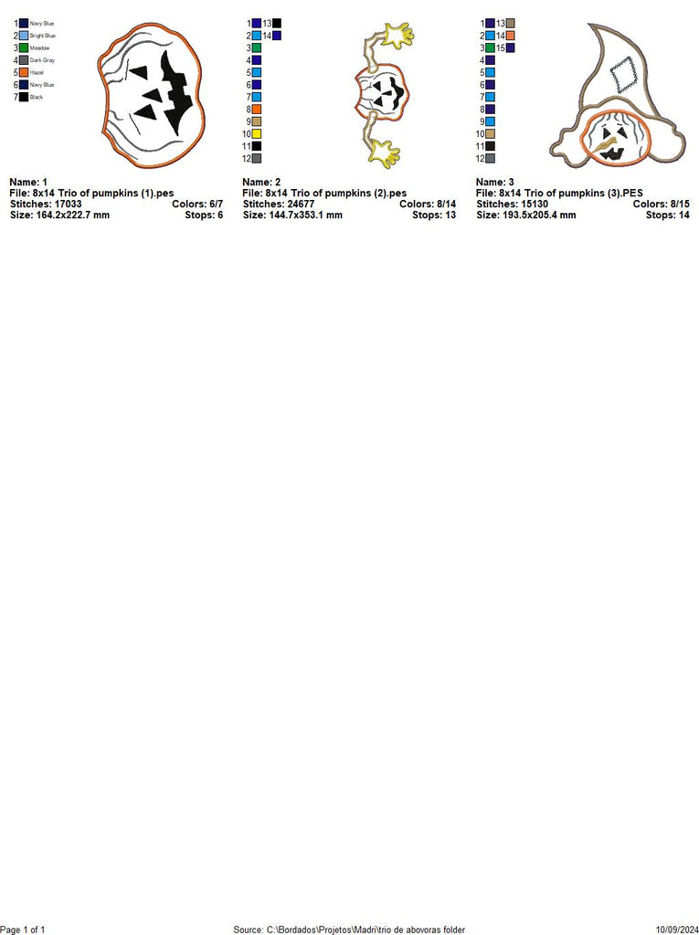 Trio of Pumpkins  - ITH Project - Machine Embroidery Design