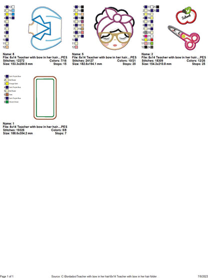 Teacher with Headband - ITH Project - Machine Embroidery Design