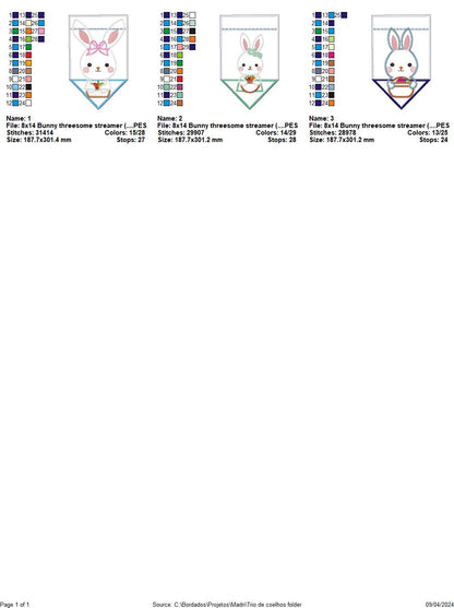 Bunny threesome streamer - ITH Project - Machine Embroidery Design