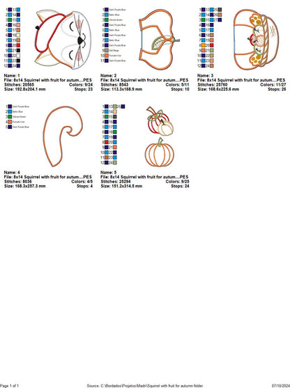 Squirrel with Fruits Autumn - ITH Project - Machine Embroidery Design