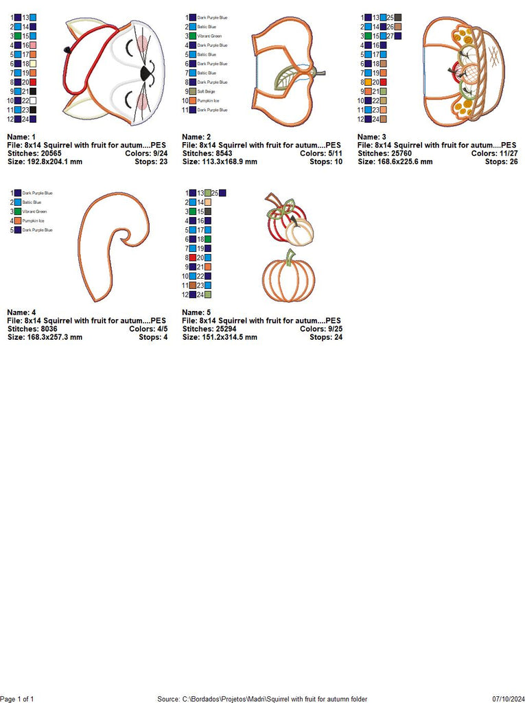 Squirrel with Fruits Autumn - ITH Project - Machine Embroidery Design