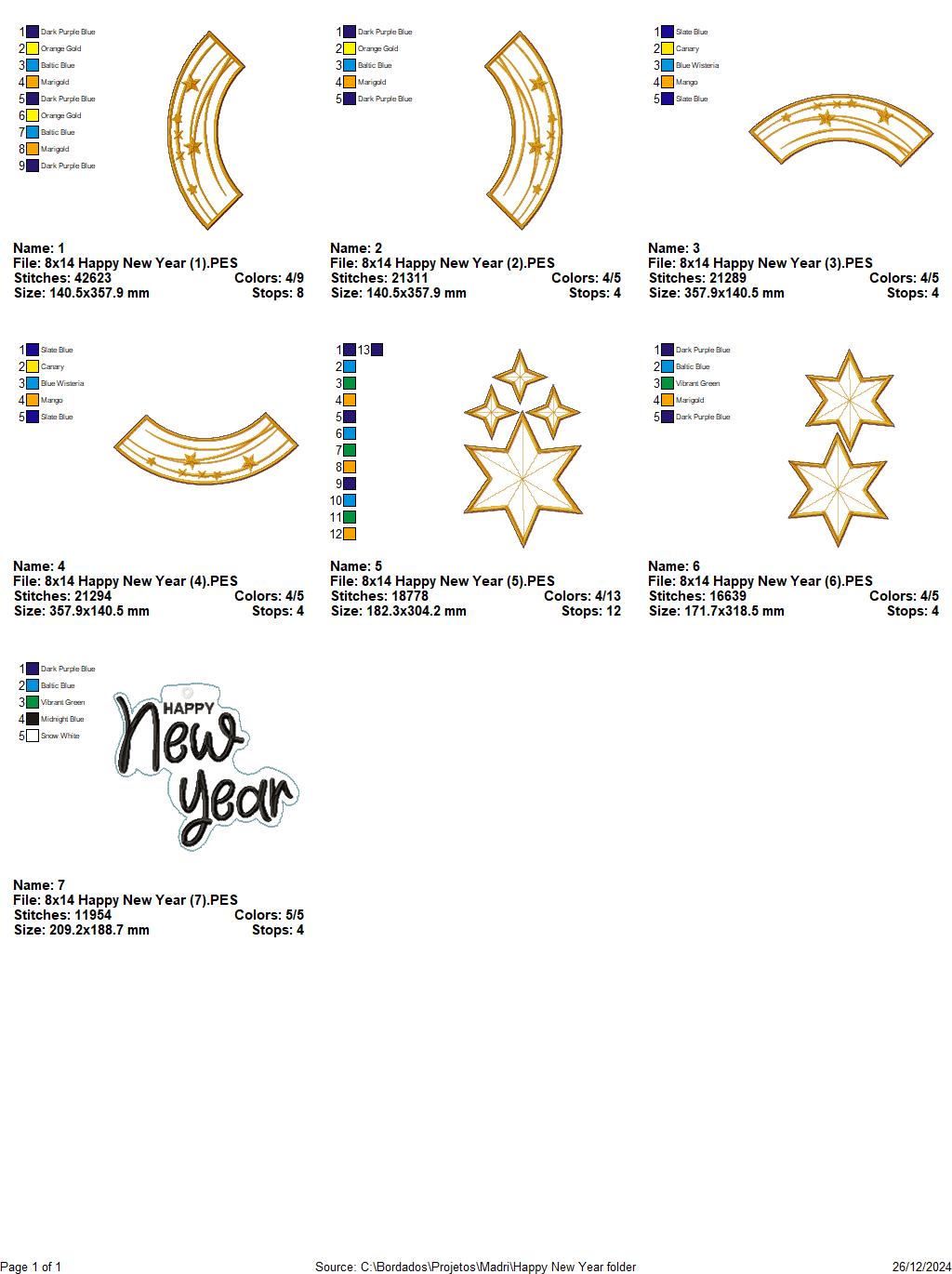 Happy New Year  garland - ITH Project - Machine Embroidery Design