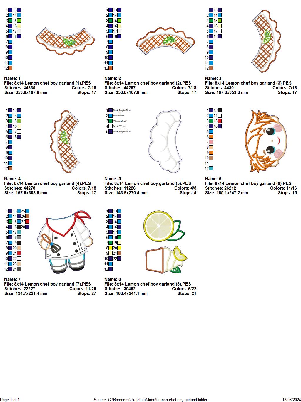 Lemon Chef Boy Garland - ITH Project - Machine Embroidery Design